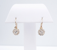 Antique 14k Gold Floral 1 ctw OMC Diamond Halo Drop Dangle Earrings 0.8" EG2303