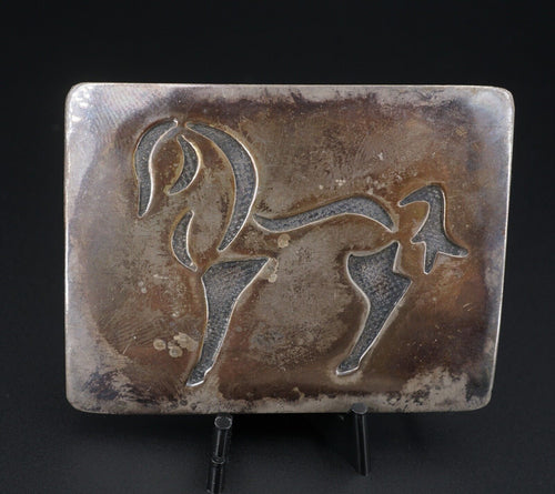 Artisan Handmade Sterling Silver Overlay Horse Equestrian Belt Buckle 2.5