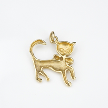 Vintage 14k Cat Charm Pendant Playful Bow Tie Yellow Gold 1" CHS1791