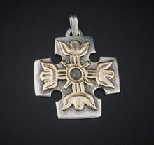 James Avery Square Cross Pendant Large Floral Sterling Silver 14k Retired PS2031