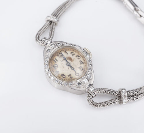 Vintage Ladies Platinum Diamond Elgin Watch 4.5