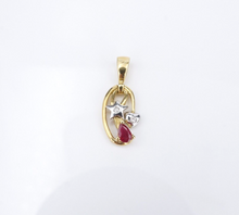 Vintage 18k Ruby White Diamond Pendant Yellow Gold 1" Natural Star HeaPG1869