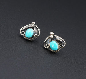 Vintage Navajo Jim Calladitto Sterling Silver Turquoise Post Earrings ES2388