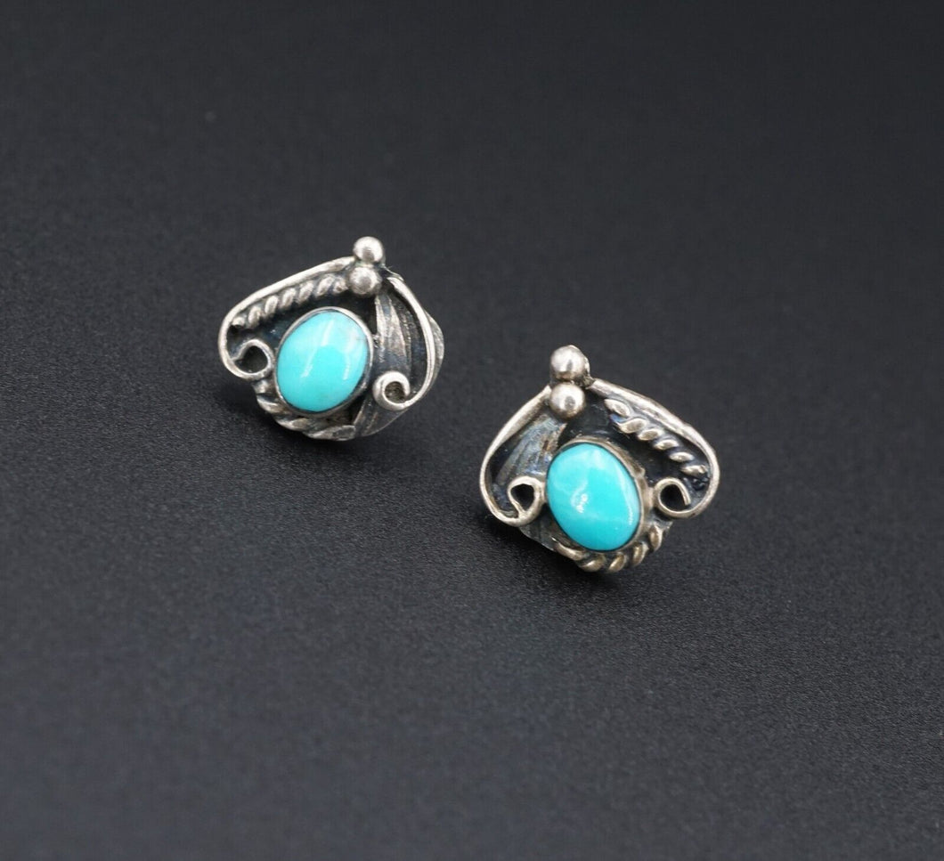 Vtg Navajo Turquoise Earrings Jim Calladitto Sterling Silver Post Stud ES2388