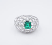 18k Pave Diamond Emerald Dome Ring Platinum 4ctw Sz 7 French Statement RG4192