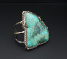 Vintage Navajo Sterling Silver Turquoise Slab Cuff Bracelet 7.25" Massive BS2598