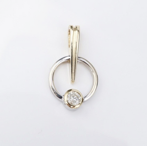 14k Diamond Solitaire Pendant 2 Tone Gold 1/2 ct Natural Round Bezel 1.2" PG1850