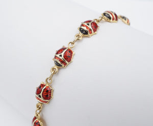 14k Ladybug Enamel Bracelet Yellow Gold Love Bug 7.25" Insect BG845