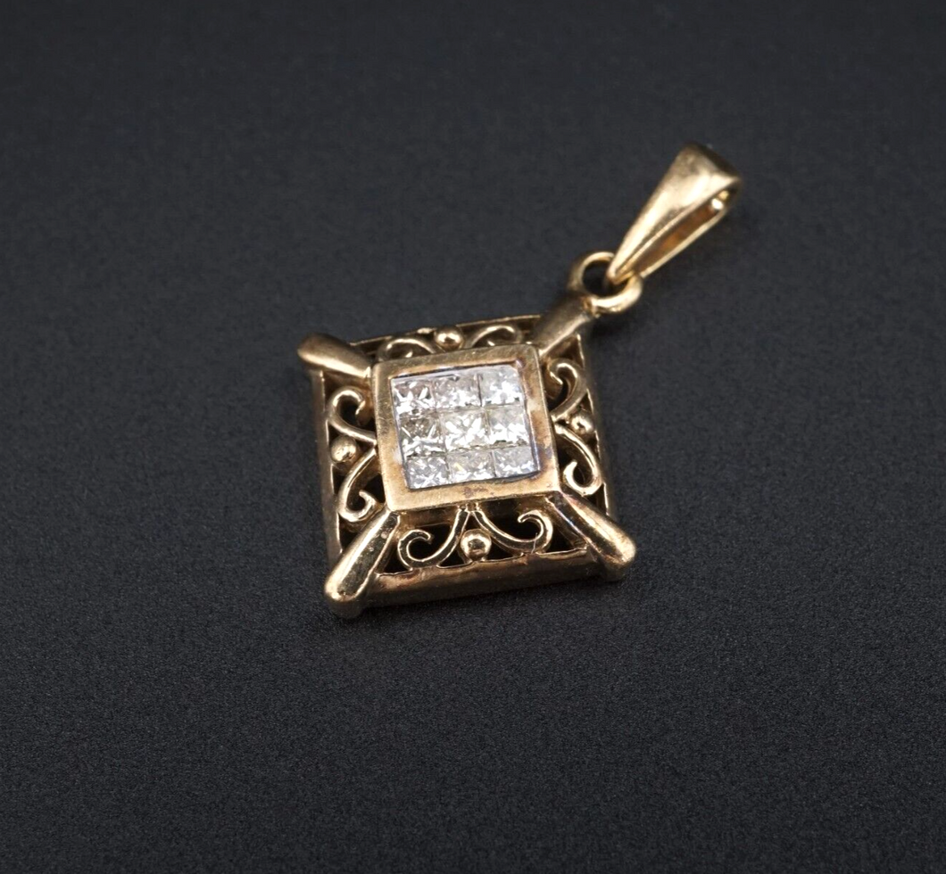 Vintage 10k Yellow Gold 1/4 ctw Natural Diamond Invisible Set Pendant 1
