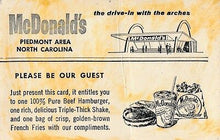 Sam Snead Free Meal McDonalds Card Celebrity Owned PGA COA NC Piedmont 60s