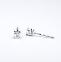 14k White Gold Diamond Stud Earrings Princess Screw Back 0.24ct Natural EG2428