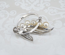 Vintage Mikimoto Pearl Spray Brooch Sterling Silver Ribbon Pin 1.5" OS614