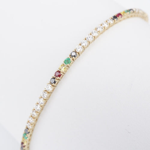 14k Rainbow Diamond Tennis Bracelet Yellow Gold The Last Line 2.2 ct 6.5