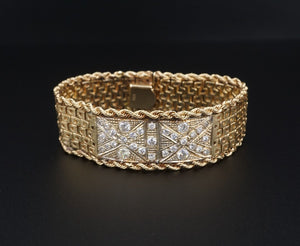 Mens 1980s 14k Yellow Gold Diamond Bracelet 23mm Wide 2 carat 7.75" 69g CO1200