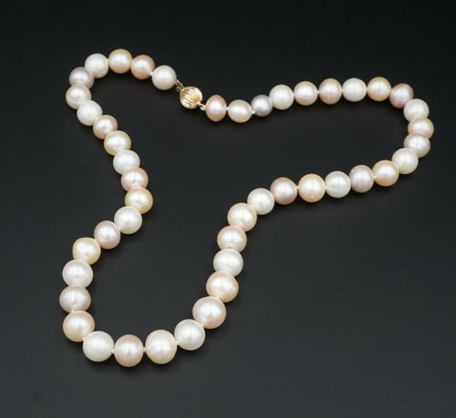 14k Yellow Gold Pearl Strand Necklace Fluted Clasp 17.25