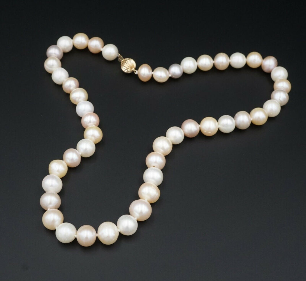 14k Yellow Gold Pearl Strand Necklace Fluted Clasp 17.25