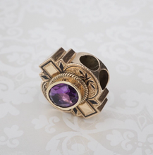 14k Yellow Gold Amethyst Black Enamel Slide Charm 1" Antique Large CHS1978