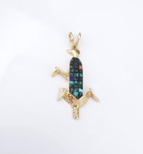 14k Zuni Corn Pendant Turquoise Coral Lapis Yellow Gold Ervin Hoskie PG1901