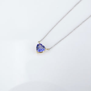 2 Tone 18k Gold 1.2 carat Heart Tanzanite Solitaire Necklace Pendant 18" NG1268