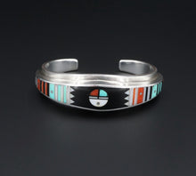 Ernest Benally Sunface Mosaic Inlay Sterling Silver Cuff Bracelet 6" BS2724
