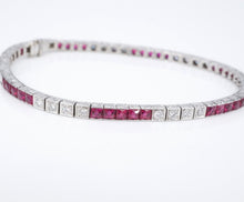 Vintage Platinum Ruby Diamond Tennis Bracelet 6 carats French Cut 7" CO1131