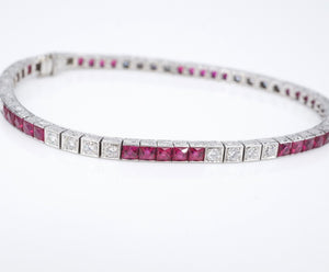 Vintage Platinum Ruby Diamond Tennis Bracelet 6 carats French Cut 7" CO1131