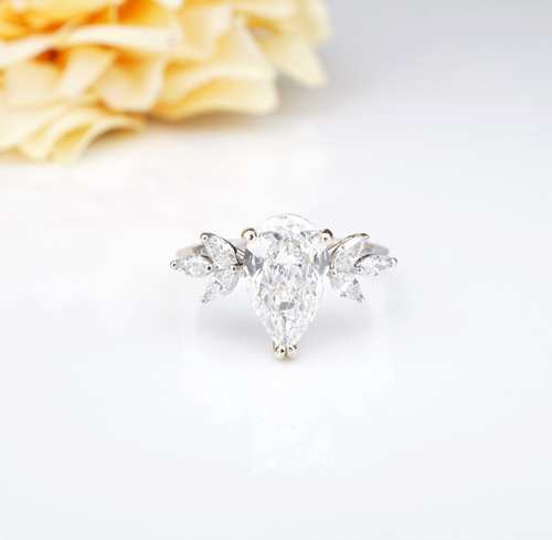 Pear Diamond Engagement Ring 14k White Gold 2.4 ctw Size 6.5 IGI Cert CO1044