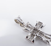 14k White Gold Diamond Cross Pendant Invisible Set Pave Princess 1" PG1820