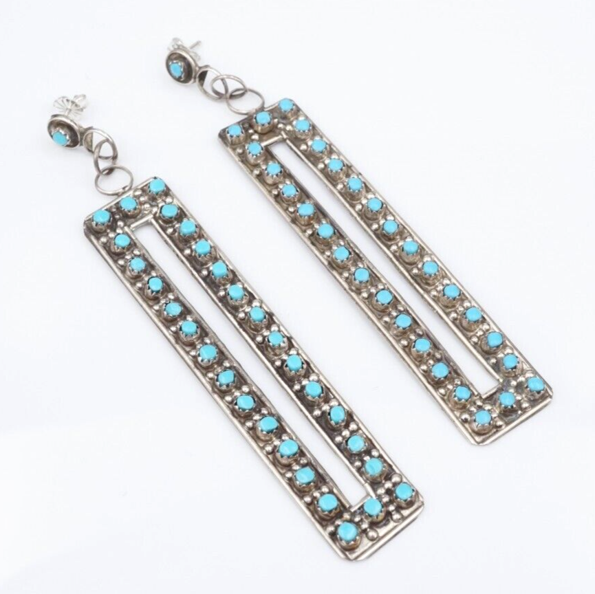 Zuni Turquoise Earrings Joanne Cheama Artisan Sterling Silver Dangle 4