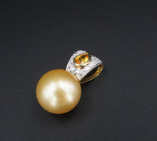 18k Gold South Sea Pearl Pendant Diamond Orange Sapphire 14 mm 2 Tone PG1751