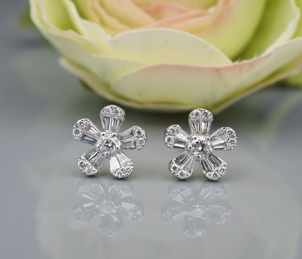 14k White Gold Diamond Flower Cluster Stud Earrings 0.8ctw Natural 10mm EG2466