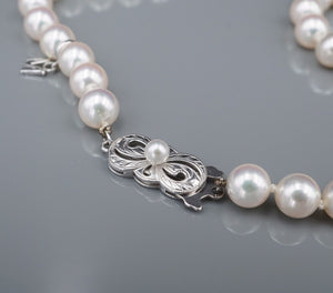 Mikimoto Pearl Logo Necklace 18k White Gold Strand 18" 6.5-7mm Authentic NG1604