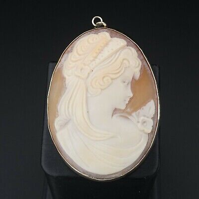 Vintage 14k Cameo Pendant Yellow Gold Carved Shell 2.2