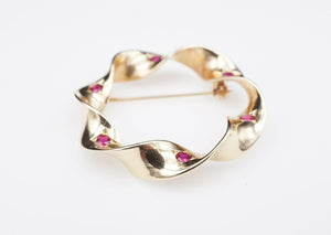 James Avery 14k Ribbon Brooch Open Circle Wreath Gold Rare Retired Ruby OG259