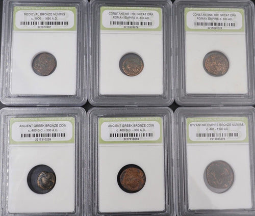 Lot of 2 Ancient Bronze Roman Byzantine Greek Coins Numismatic Bureau Case CN244