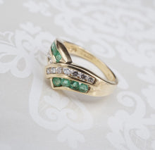 Vintage Alwand Vahan 14k Yellow Gold Diamond Emerald Crossover Ring Sz 7 RG3807