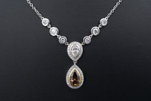 NWOT 18k Gold 3.4ct Pear Cut Chocolate Diamond Halo Pendant Necklace 16" CO882