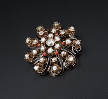 Antique Yellow Gold 2ct Rose Cut Diamond Enamel Sunburst Scroll Brooch CO1052