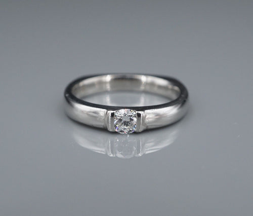 Diamond Ring Platinum Solitaire Stackable Semi Bezel Size 6.5 Euro Shank RG4369