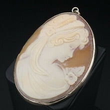 Vintage 14k Cameo Pendant Yellow Gold Carved Shell 2.2" Free Shipping PG1453
