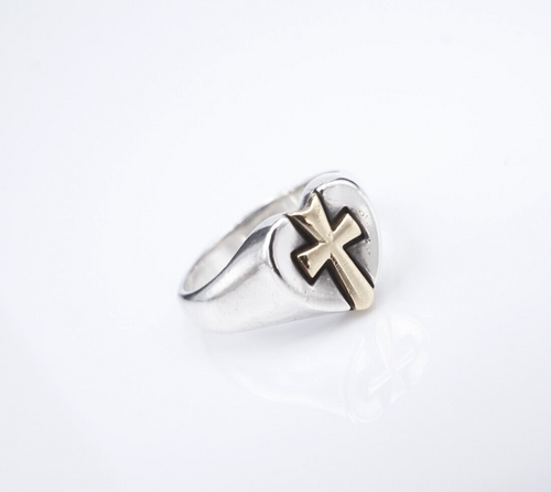 James Avery Sterling Silver 14k Gold Heart Cross Ring Size 7.5 Retired RS3574