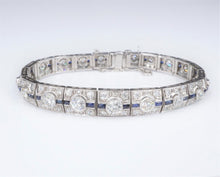 Art Deco Sapphire Diamond Bracelet Platinum Antique 9 carats 7.25" BG875