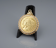 1909-D $5 Indian Head Half Eagle Gold Coin Bezel Set Charm Pendant 1" PG1910