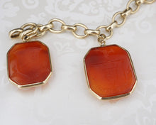 Antique 14K Gold Carnelian Coat of Arms Intaglio Charm Bracelet 7.5" BG774