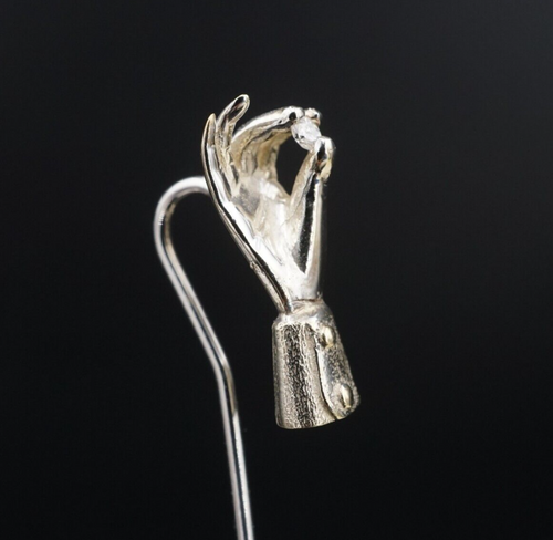 14k Diamond Stick Pin Victorian Gloved Hand Tie Hat Pin White Gold 2.5