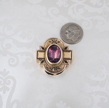 14k Yellow Gold Amethyst Black Enamel Slide Charm 1" Antique Large CHS1978