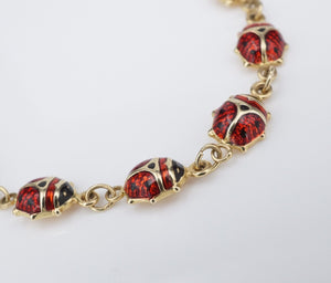 14k Ladybug Enamel Bracelet Yellow Gold Love Bug 7.25" Insect BG845