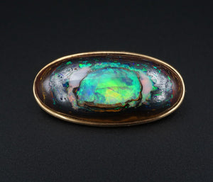 Antique 14k Yellow Gold Yowah Nut Opal Brooch 1.3" 30ct OG492