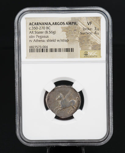 Pegasus Athena Acarnania Argos AR Stater 350-270 BC Silver Coin NGC VF CN544
