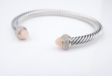 David Yurman Cable Classic Bracelet Sterling Silver Diamond Pink Opal 5mm BS2913